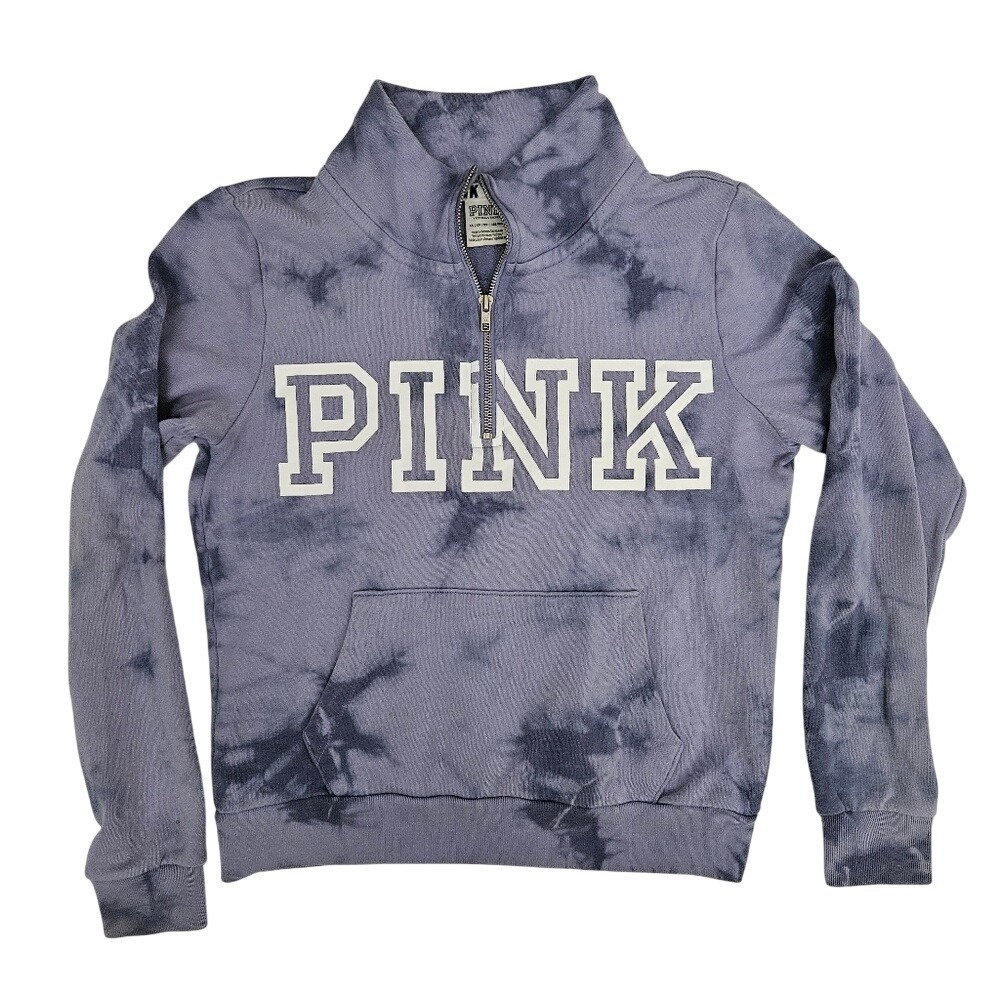 PINK Quarter Zip Pullover Women Purple Fleece Lined Sweatshirt Cozy Collegiate